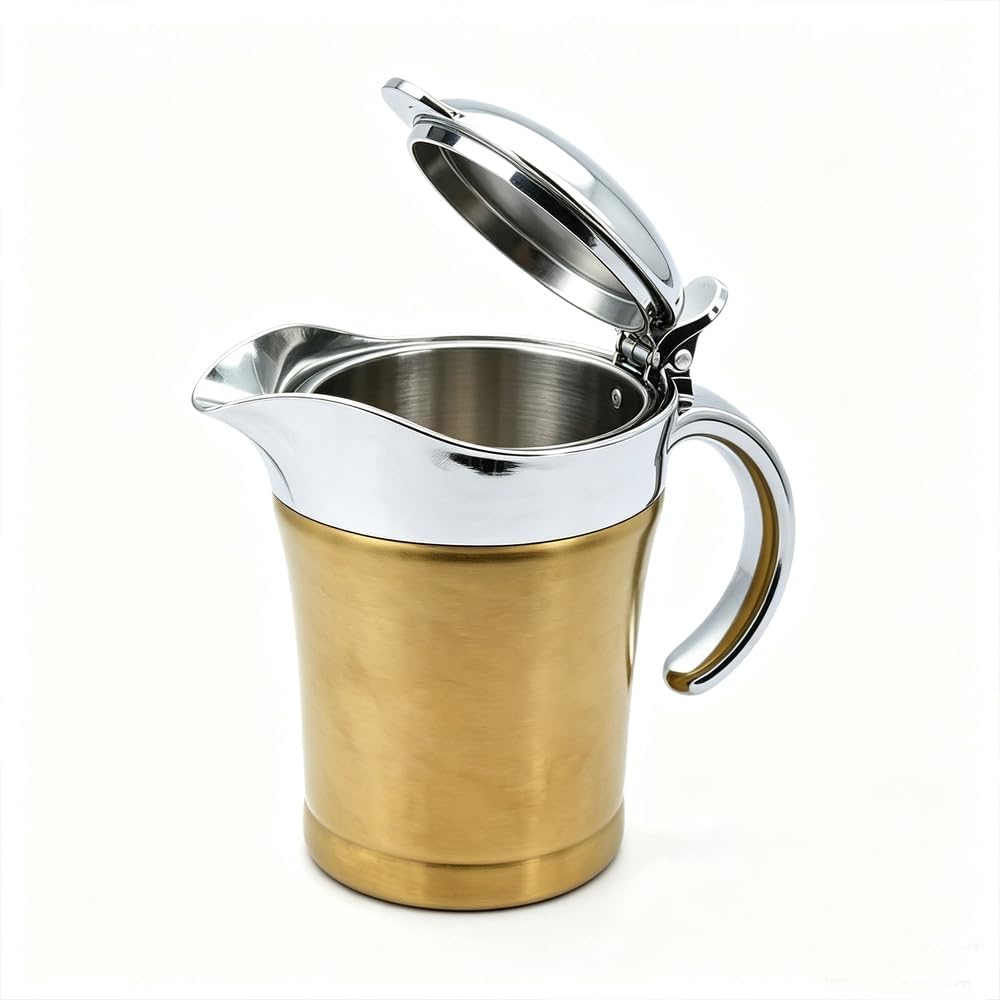 16oz Insulated Gravy Boat Stainless Steel Creamer Pitcher Lid