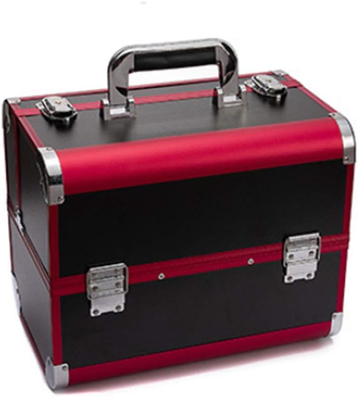 Makeup Professional Adjustable - 4 Trays Cosmetic Cases Makeup Storage Box with Lock and Compartments,32x21x26cm,pink2 (black2)