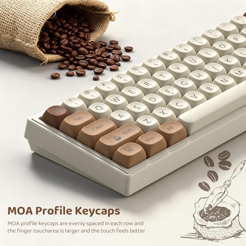 Image of dagaladoo PBT Keyboard Keycaps, White /Brown MOA keycaps,Coffee Cat