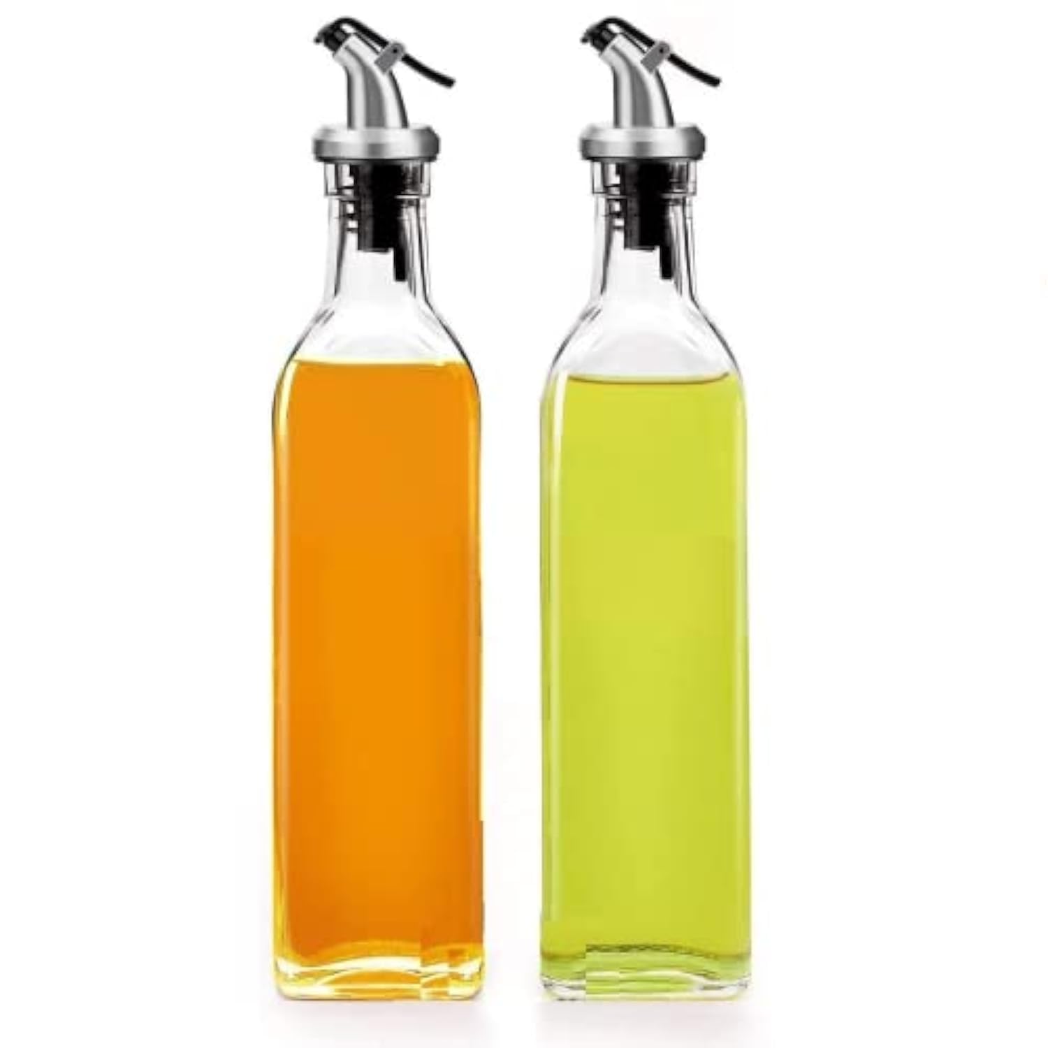 Showay 2Pcs Glass Oil Bottle And Vinegar Pouring Dispenser, Condiment Set, Cruet, Seasoning For Dining Table Kitchen, Airtight Non-Drip Stoppers, Transparent (250Ml)