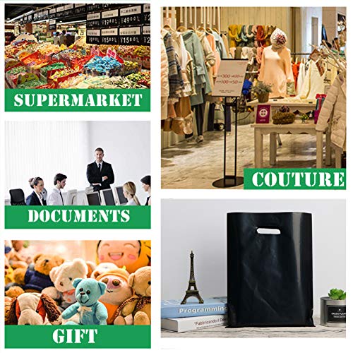 Hryxic 150 Black Merchandise Bags, Large Glossy with Die Cut Handles Plastic Retail Bags, Plastic Shopping Bags for Retail,2 Size,12x15 Inch,9x12 Inch