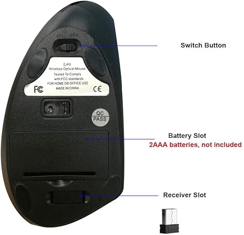 Miniatura 5 de Mouse vertical inalámbrico, mouse óptico ergonómico inalámbrico de 2.4 G con 3 ajustables 800/1200/1600 DPI, más adecuado para manos grandes