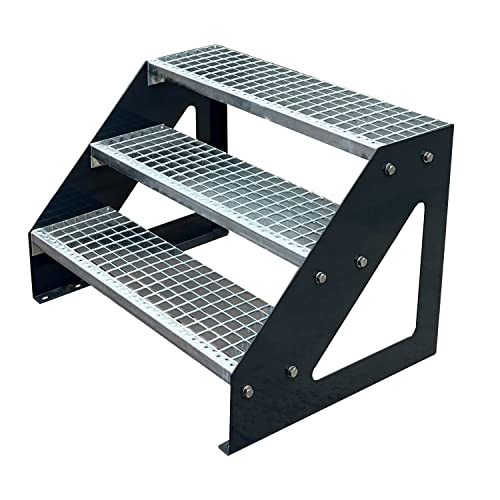 Caillebotis acier pour escalier autoportant 3 marches anthracite 63x120cm