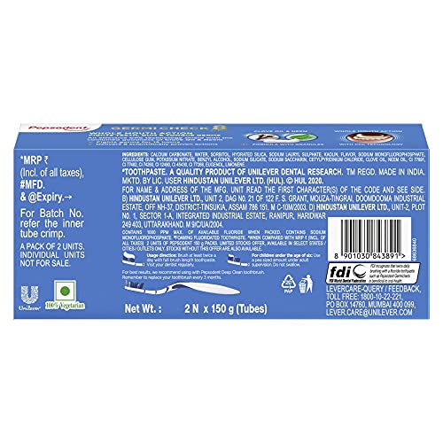 Image of Pepsodent Germicheck Toothpaste, Freshness, Whitening, Fresh Breath, Plaque, Freshens Breath, Longlasting, Reduces Stains, 100G+25 Gm Free