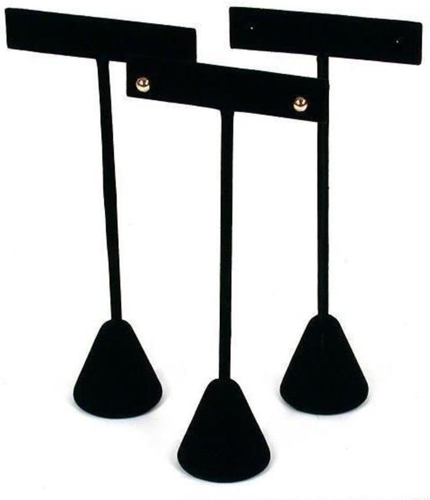 FindingKing 3 Black Velvet Earring T Stand Showcase Displays 5.75"