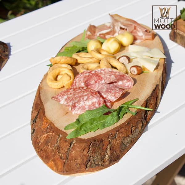 Tabla de cortar ovalada con borde corteza, bandeja de aperitivos tronco de madera auténtica, XL, tamaño 60 x 23 x 3 cm (6)