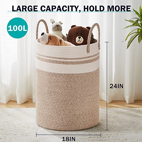 YOUDENOVA Woven Rope Laundry Hamper Basket, 100L Tall Laundry Basket, Baby Nursery Hamper for Blanket Storage, Clothes Hamper for Laundry in Bedroom-Extra Large-Brown - Image 3