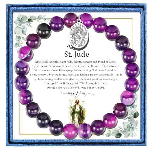 LIUANAN Saint Jude Medal Amethyst Bracelet for Women – A Symbol of Hope, Healing & Inner Strength (St Jude)