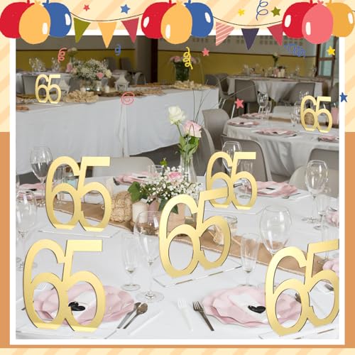 Image of Threehoney Mirror Gold 65th Birthday Decorations for Men and Women Acrylic Anniversary Decorations Table Numbers Centerpieces for Birthday Party