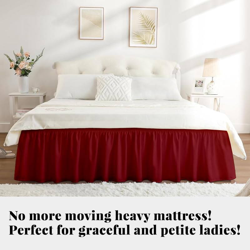 KANCHI DÉCOR - Microfiber Bed Skirt Wrap | Solid Easyfit Twin Size 18 Inch Drop Tailored Wrinkle Fade Resistance Soft Fabric Stylish Design Bedskirts- (Burgundy, 39 * 75 in) 1