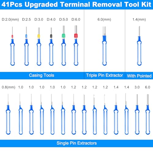Image of Terminal Removal Tool Kit 41 Pcs Depinning Tool Electrical Connector Pin Removal Tool Kit Pin Extractor Tool Set Wire Terminal Release Tool for Automotive Car Household Devices - Blue
