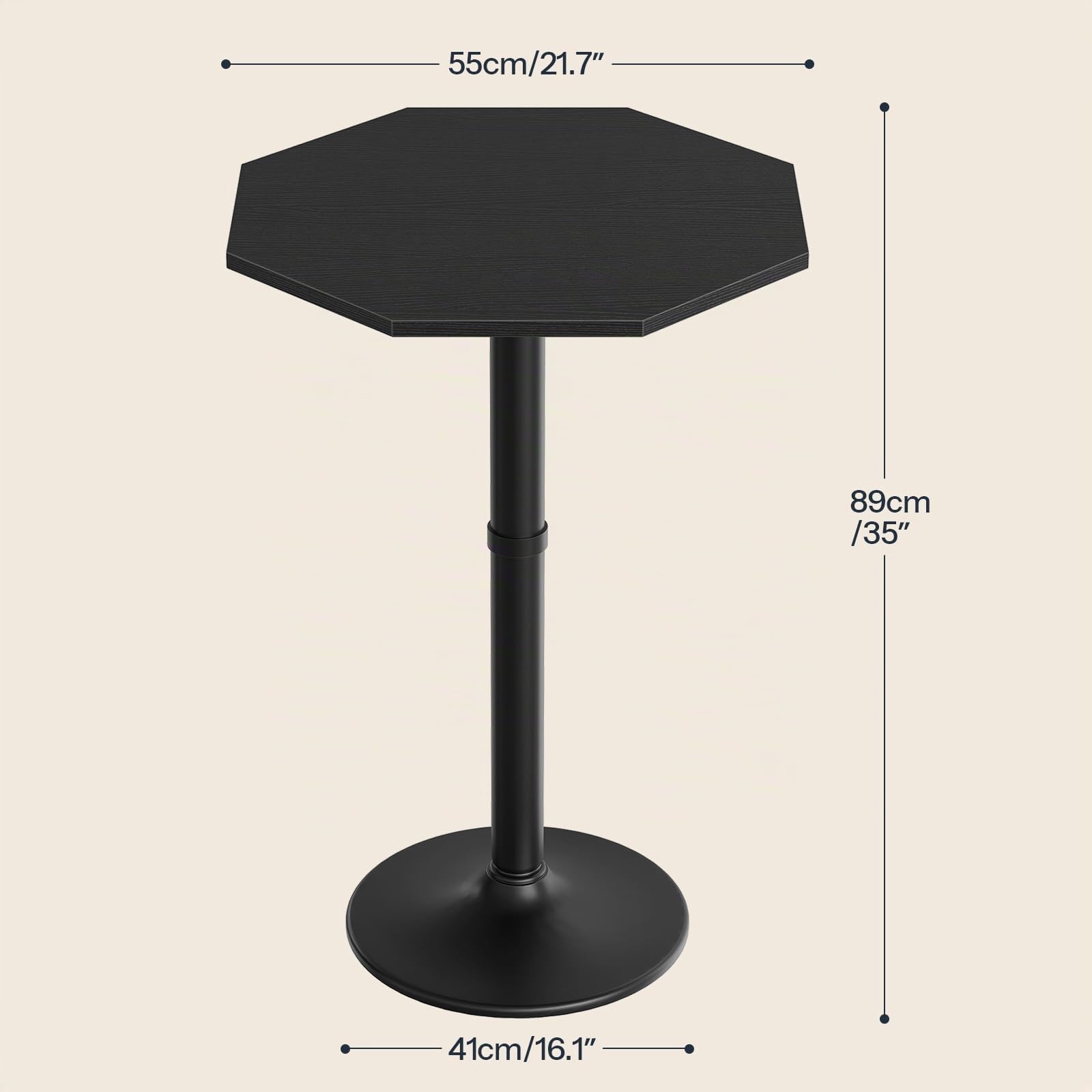 HOOBRO Tavolino Alto da Pranzo Ottagonale, Tavolino da Bar Moderno con Base Robusta, Multiuso per Angolo Colazione, Cucina, Soggiorno, Nero EBK98BT01