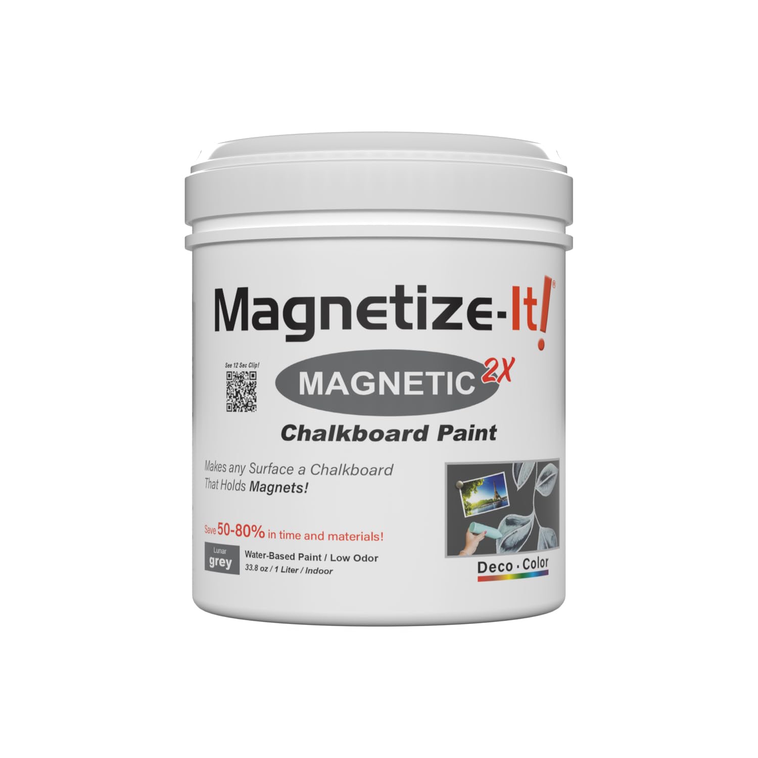 Farba magnetyczna, bardzo mocna, nadaje się do malowania kredą i magnesem (szara, 1000 ml) - farba tablicowa magnetyczna na ścianę ok. 3 m² - magnetyczna farba ścienna - lakier tablicowy