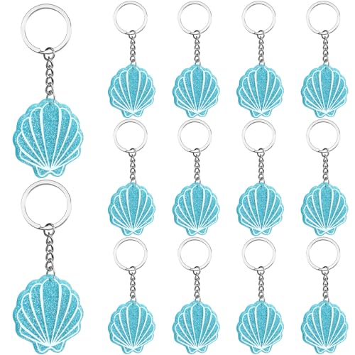 Porte-clés coquillage acrylique bleu pailleté Serencatcher par 12 pour anniversaire