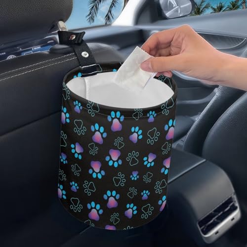 Image of Dog Paw Car Trash Can, Car Trash Bag, Hanging Car Organizer and Storage Bag, Trash Bin Collapsible Universal Fit for Car Accessories, Vehicle, Travelling, Camping Trash Container