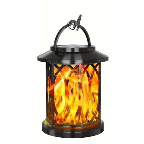 Hanging Solar Lights Lantern Outdoor, Waterproof Solar Powered Lanterns with Flickering Flame, Hanging Lantern Decorative for Outside, Solar Powered Outdoor Lights for Yard Garden Patio Table Decor