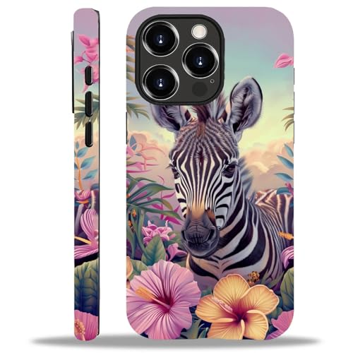 yicomon Compatible with iPhone 13 Pro Max Case, Baby Zebra Tropical Flowers Pattern Print Matte Phone Case Durable Fashion Funny Liquid Silicone Case Soft Anti-Scratch Shockproof Protective Cover
