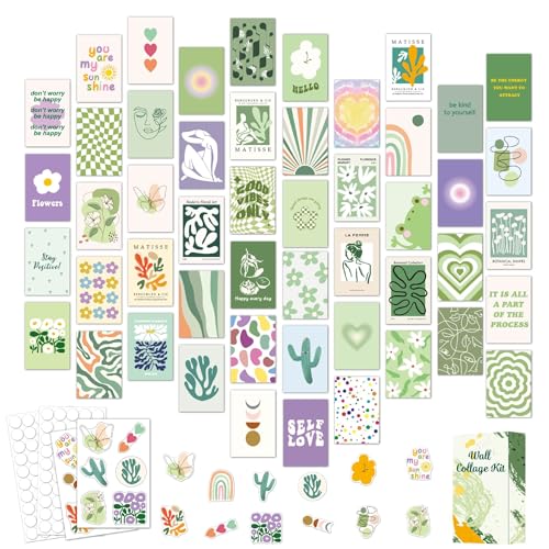 ポストカード 花 植物 メッセージカード 50枚セット おしゃれ 葉書 略筆画 手紙 贈り物 絵はがき 可愛い 長方形はがき リーティングカード 誕生日カード デイリーはがき(15cm×10cm) (グリーン北欧風)