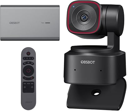 OBSBOT Tiny 2 Lite 4K Webcam & Remote & UVC to NDI Adapter Combo, AI Tracking PTZ Streaming Camera with 1/2" Sensor, Gesture Control, 60 FPS, HDR, Microphones, Web Camera for Desktop Computer, Laptop.