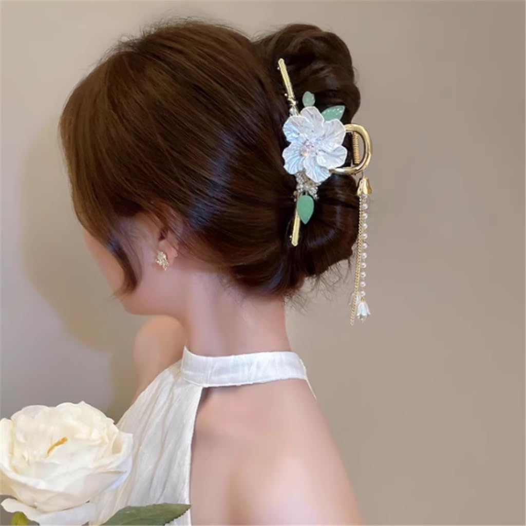 Pinces à cheveux à pompon camélia pour femme grand clip requin coiffure