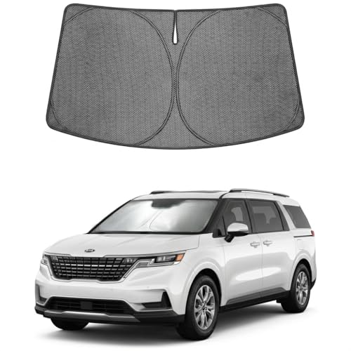 Image of Proadsy Windshield Sun Shade Custom Fit Kia Carnival 2022-2026 Ice Crystal Black Front Window Sunshade UV and Heat Blocker Foldable Visor Keeps Car Cooler for Summer Parking and Daily Use