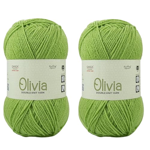 Image of Ganga Acrowools Acrylic Olivia,Double Knit Yarn. Hand Knitting&Crochet Yarn. Oekotex Class 1 Certified. Pack of 2 Balls-100Gms Each. Shade No-Olv016, Green