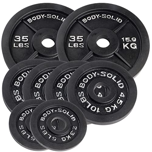 Body-Solid Cast Iron Olympic Weight Plate Set, Free Weights Dumbbell Plates with 2 Inch Standard Hole for All Olympic Barbell Types