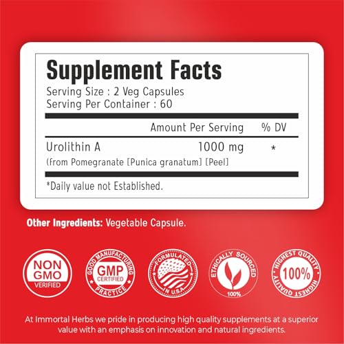 Image of Urolithin A Supplement 1000mg, 120 Pills, Mitochondrial & Antioxidant Support, Non-GMO and Gluten-Free Urolithin A+ Supplement for Women and Men