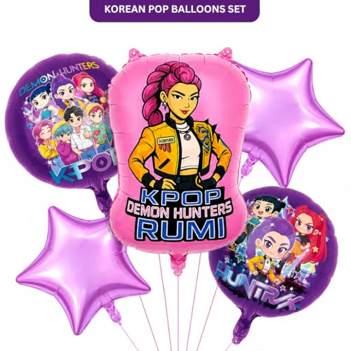 Image of Wanna Party Korean Pop Band Theme Balloon Decoration Set (Pack of 5) | Korean Pop Music Theme Foil Balloons Kit for Birthday Celebration Supplies