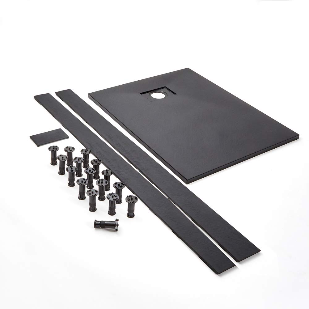 Milano Rasa Graphite Textured Slate Effect Rectangular Shower Tray Riser Kit - 1400 x 800mm