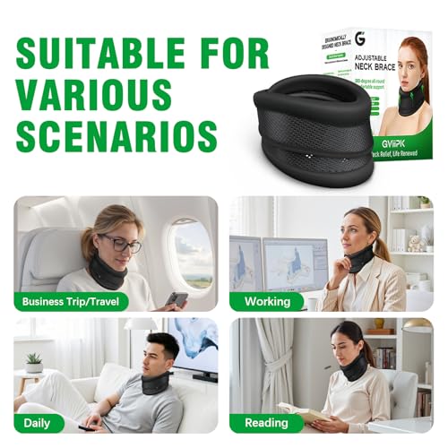 Gviipk Neck Brace, 2 in 1 Adjustable Cervical Collar, Soft Breathable Neck Support for Women Men, Relieves N eck Pain and Spine Pressure, Ideal for Travel, Office, Injury Recovery - Thumbnail 6