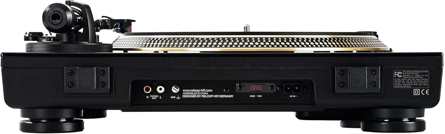 Reloop Turn 5 - Quartz-Gesteuerter HiFi Plattenspieler, Kollektorloser Direktgetriebener DC Motor, Aluminium Plattenteller, S-Förmiger Tonarm, Kabelgebunden, Schwarz-Gold