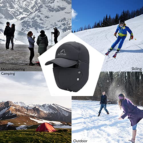 Mens Winter Trapper Bomber Hat With Ear Flap Full Face Mask Windproof Cycling Ski Cap 3 In 1 Thermal Fur Lined Trooper Aviator Hat For Women Men Gray #TOP3