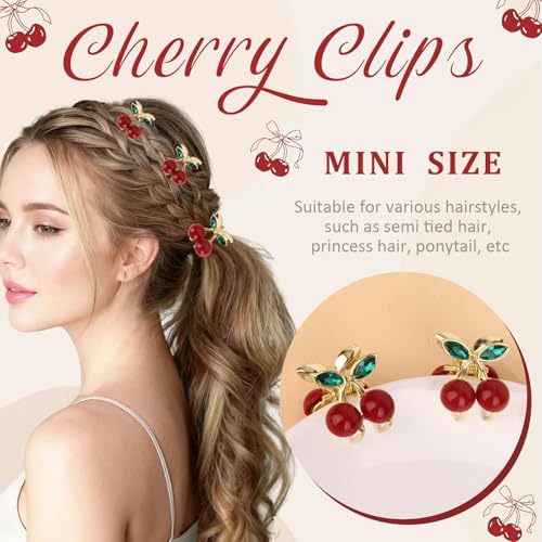 Juego de 6 pinzas pequeñas cherry para cabello rojo miniatura 4