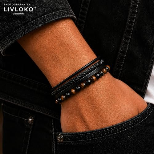 LIVLOKO LONDON Leather & Tiger Eye Bracelet