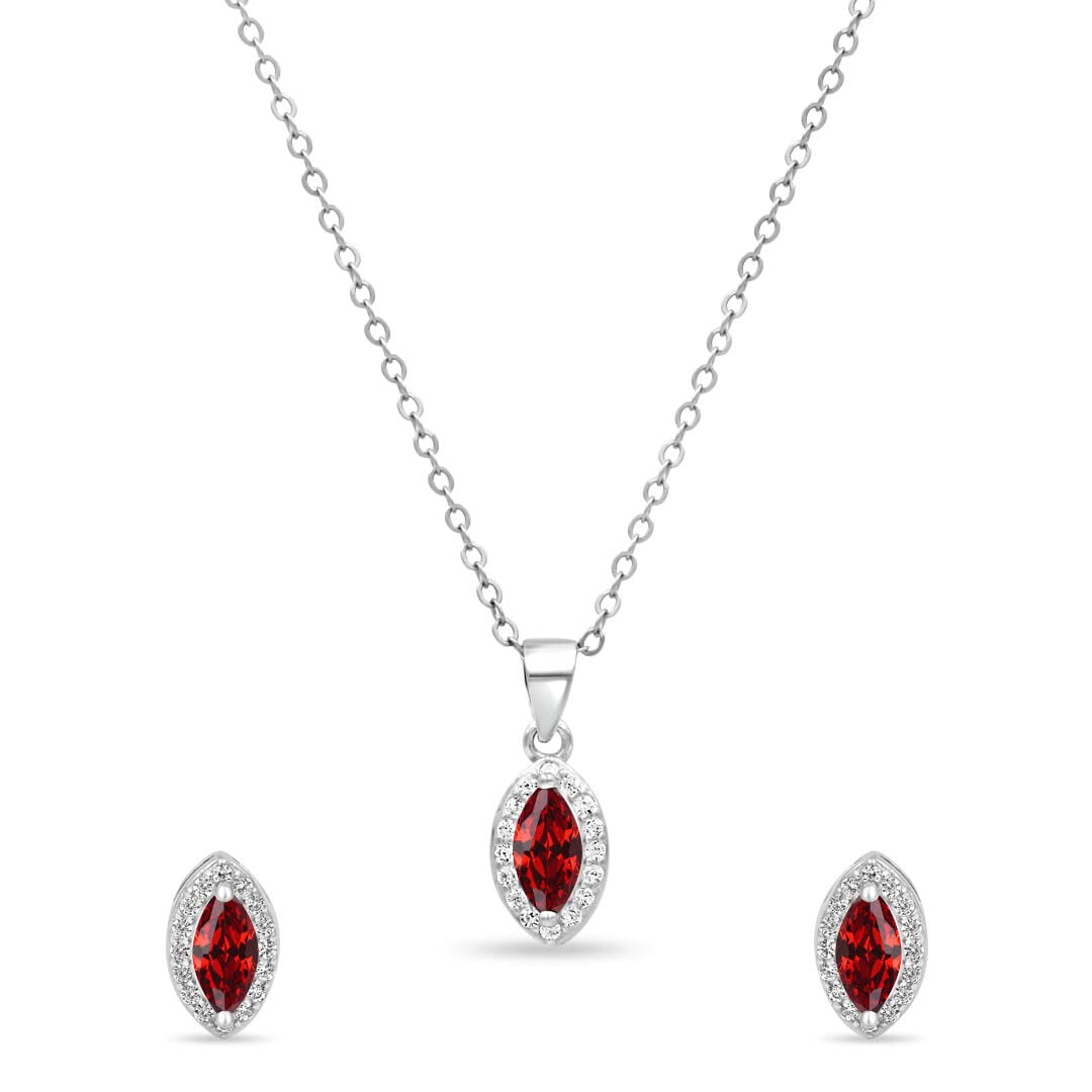 925 Hallmark, Authentic and Certified ZarkanSterling Pure Silver Eye of The Queen Red Jewelry Set with Chain | American Diamond Cut | Gifts For Women & Girls | With Certificate-image-37