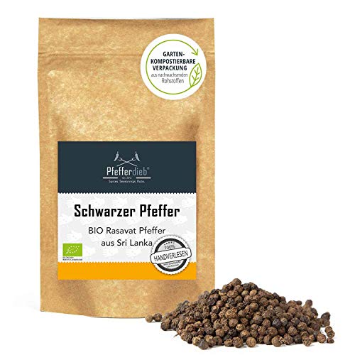 Schwarzer Pfeffer, BIO Rasavat Pfeffer ganz, Premium Qualität direkt aus Gewürzgarten in Sri Lanka, 500g - Pfefferdieb® Cover
