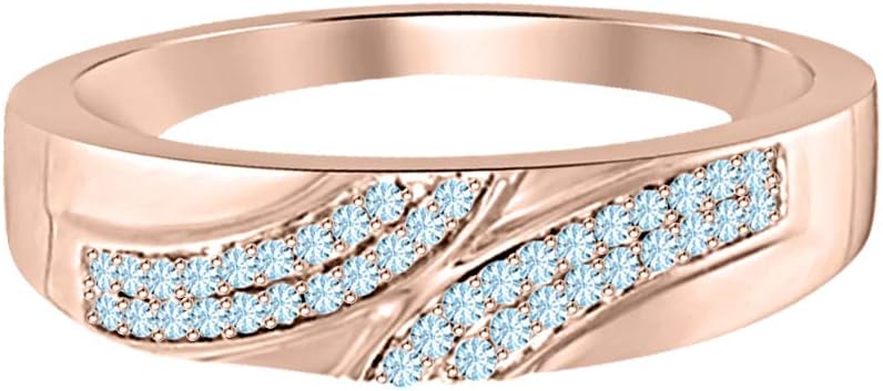 Round Cut Aquamarine 14K Rose Gold Over Plated Anniversary Band Ring for Men's.