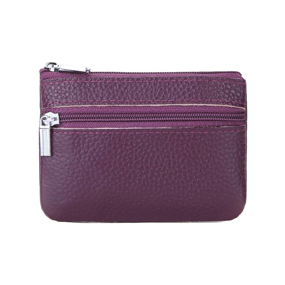 Petit Porte-Monnaie Cuir Véritable Femme, Violet Porte-Monnaie Mini Pochette Portable avec Porte-clés et 2*Compartiments, Mini Coin Purse Wallet pour Femme Homme
