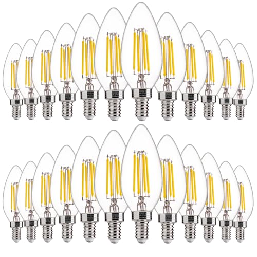 Image of FLSNT 24 Pack Dimmable LED Candelabra Bulbs, 40W Equivalent LED Chandelier Light Bulbs, E12 Base, 5000K Daylight