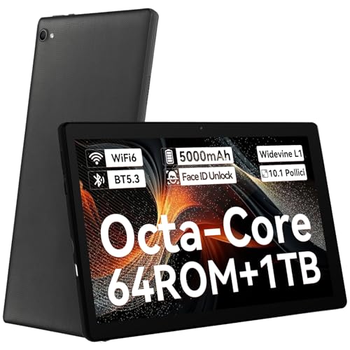 Laptok Tablet 10 pollici Android 14 Tablet con Octa-Core, Face ID, 8GB+64GB+1TB Espansione, 1280*800 HD IPS Touchscreen, tablet Android con WiFi 6 BT5.3, Doppia Fotocamera 5MP+8MP, Widevine L1(Nero)