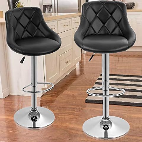 Dkeli Counter Height Bar Stools Set of 2 Leather Adjustable Bar Chairs for Kitchen Living Room Pub Swivel Bar Stool Armrest(Black) Cover