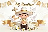 Leowefowa Goldener Mi-Bautizo-Hintergrund für Jungen, 3 x 2,4 m, Vinyl, Erstkommunion, Taube, Bibel, Kreuz, Hintergrund, goldener Glitzer, Mi, Taufe, Party, Dekorationen, religiöse Banner, Banner
