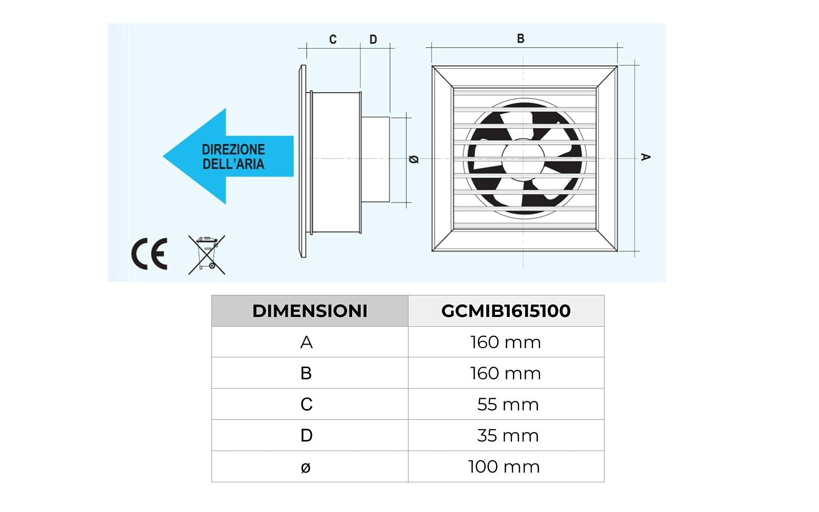 La Ventilazione GCMIB1615100-Y Rejilla para chimeneas con Ventilador eléctrico, Color Blanco, 160x160 mm
