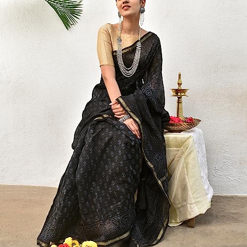 TEEJH black chanderi silk saree – image 2