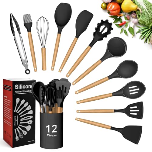 Opiniones y reviews de Paletas de cocina - los más vendidos. 46 Utensilios de Cocina de Silicona, 12 Piezas Juego de Cucharas para Cocinar Resistente al Calor y Antiadherente Herramientas, Cucharas de Silicona para Cocinar y Hornear para Cocina...