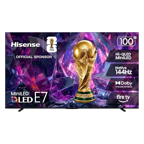 Image of Hisense 100 inch E7 Cinema Series Hi-QLED Mini-LED 4K UHD Smart Fire TV (100E7SF, 2026 Model) -Native 144Hz, Dolby Vision IQ . Atmos, Full Array Local Dimming, HDR10+ Adaptive, Alexa Built in