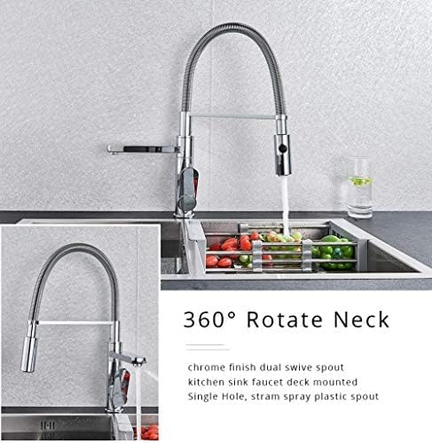 【入荷極小！新作】JSHUDAA(ひさえ) クロムプルダウンキッチン蛇口デッキマウント 2 回転スパウトホットとコールドキッチンシンクタップ、ストリー