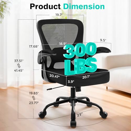 Image of AreShark Office Chair - Ergonomic Breathable Mesh Desk Chair with Adjustable Lumbar Support and Flip-up Armrests - Executive High Back Rolling Swivel Comfortable Computer Gaming Chair for Home Office
