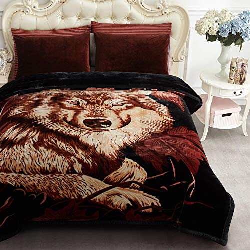 Jml Korean Mink Blanket King Size (85" X 95", 10 Lbs) -2 Ply 2 Sides Printed Soft Thick Reversible Plush Heavy Fleece Blanket For Bed, Wolfs #TOP5